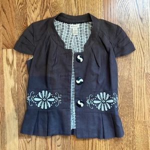 Anthropologie | Elevenses | Short Sleeve Brown Jacket | Size 0